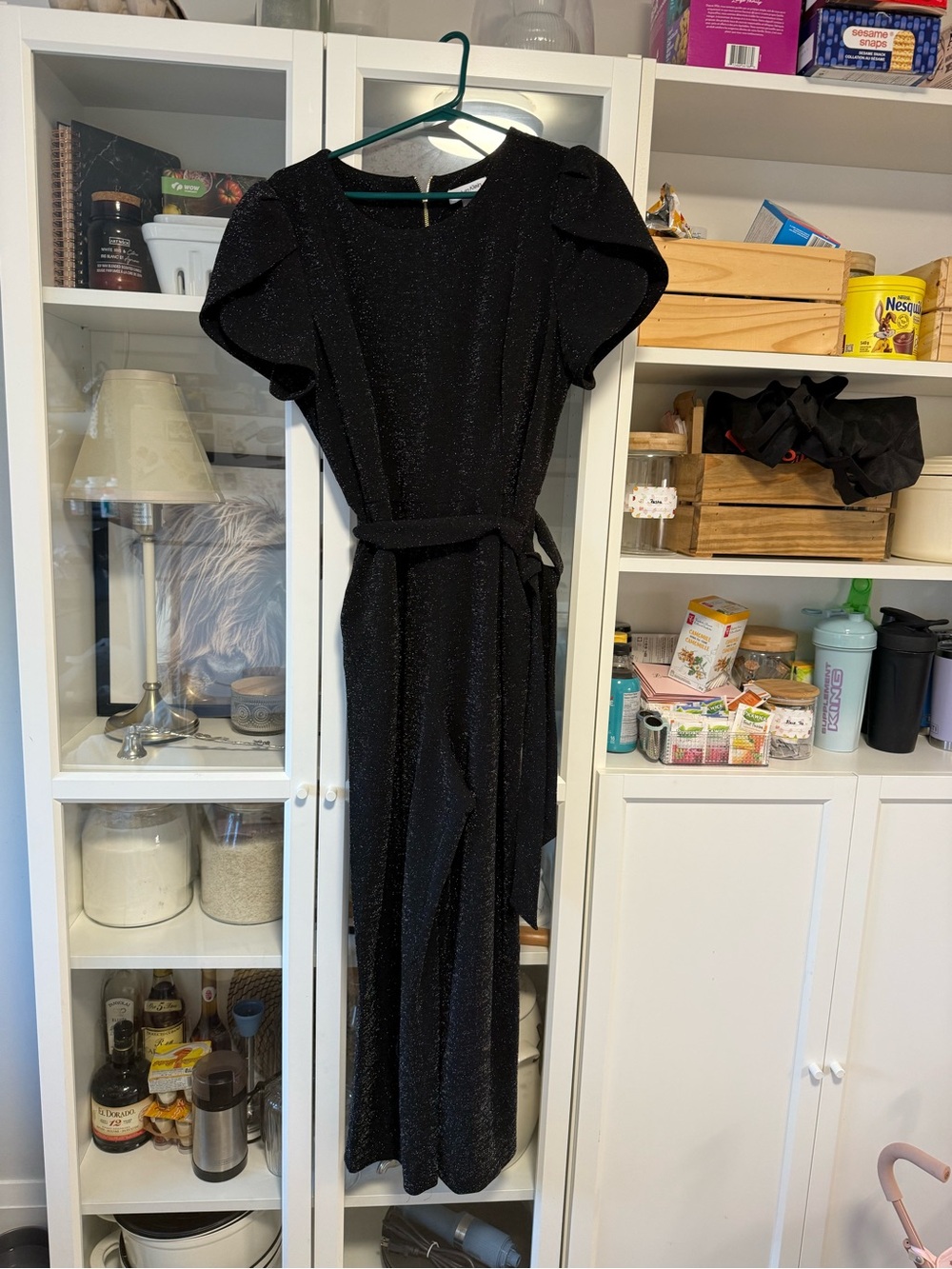 Calvin Klein Black Sparkle Maxi Dress with Belt